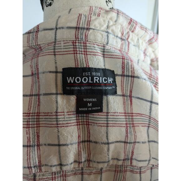 Womens Medium Plaid Flannel Woolrich Button-Up Long Sleeve Snowflake Shirt Top - Picture 10 of 13